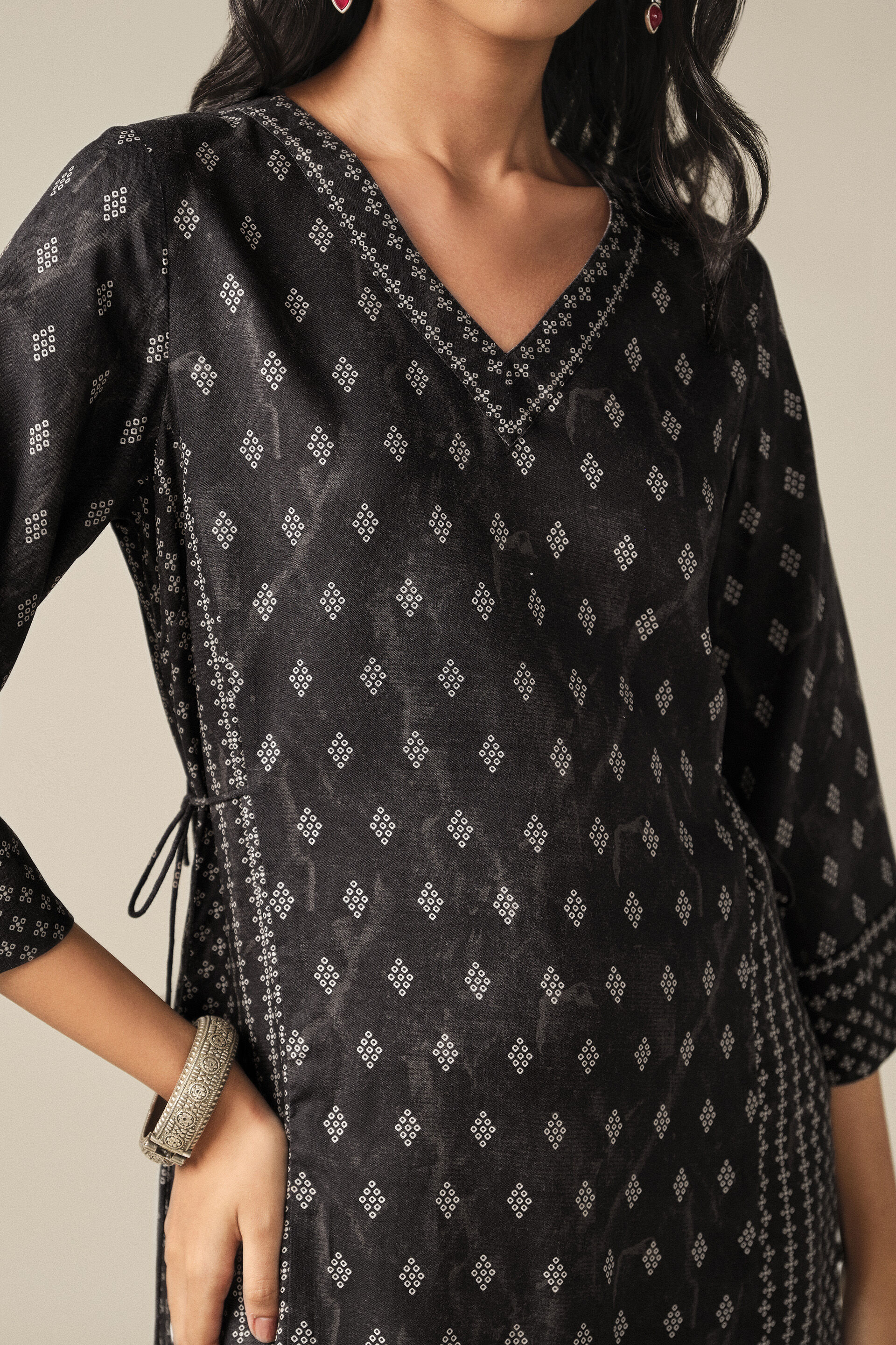 Printed A-line Kurta in Black, Black, image 2